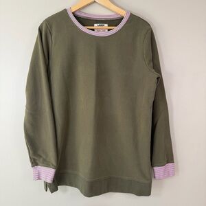 LAND’S END Women’s Medium Olive/Pink‎ Oversized Serious Sweats Tunic Top Casual